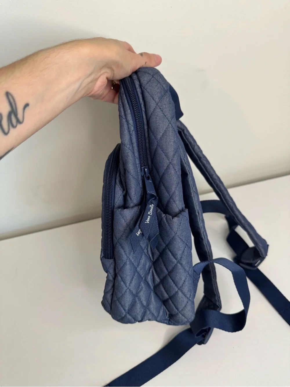 Vera Bradley Quilted Denim Backpack Navy Blue Small Travel Daypack